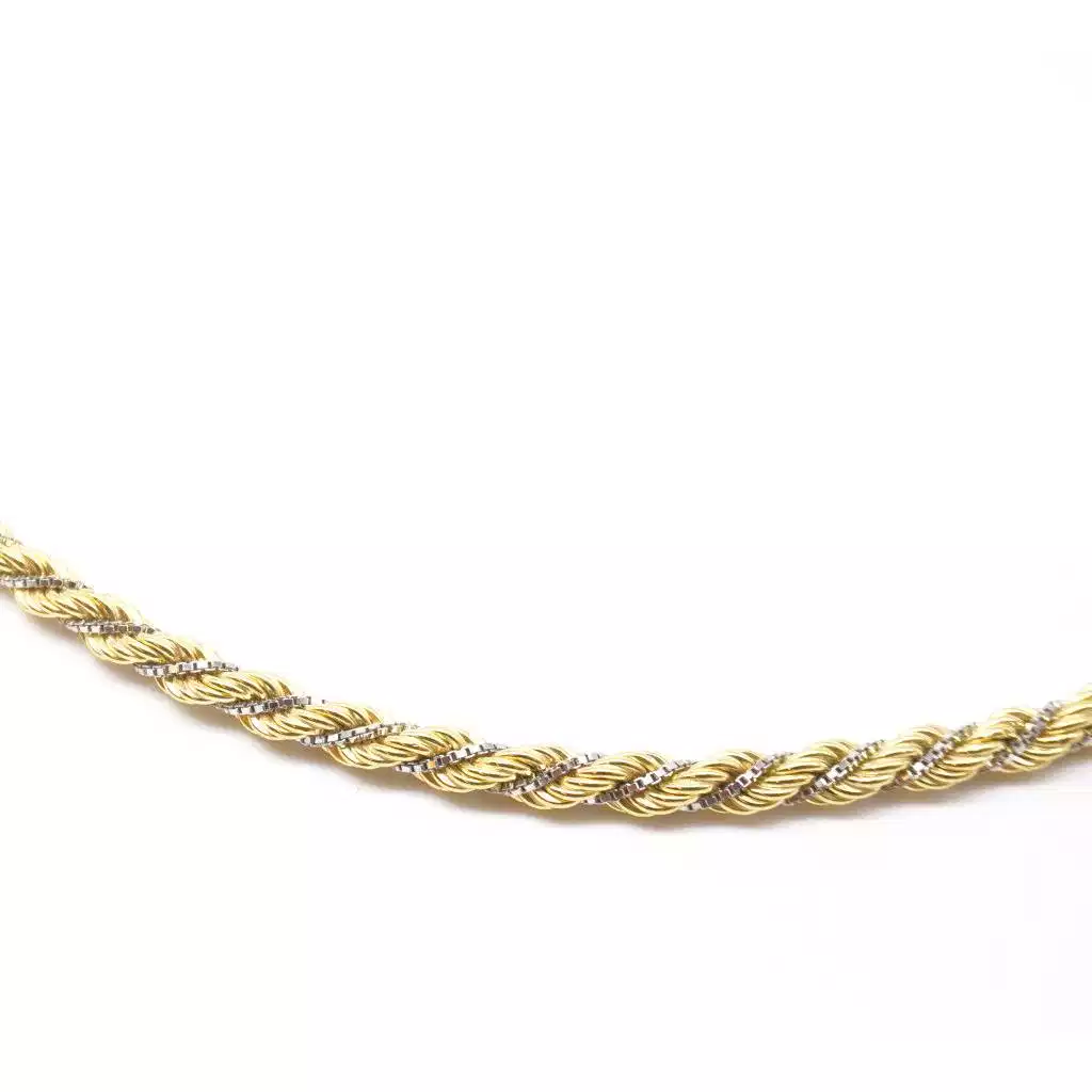 Corda in oro giallo con veneta in oro bianco 55cm x 3.80mm