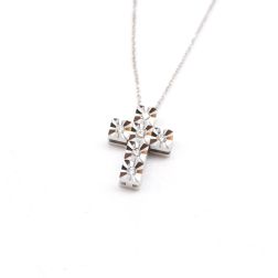 Faceted Cross Necklace with 6 Diamonds - Rolò chain