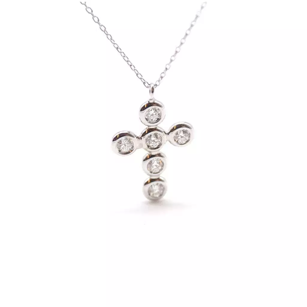 Cross Necklace 6 Diamonds Circle