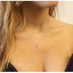 Photo of worn Trilogy Faceted Circle Necklace with Climbing Diamonds