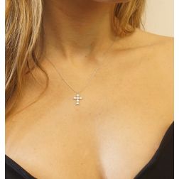 Photo of worn Cross Necklace 6 Diamonds Circle