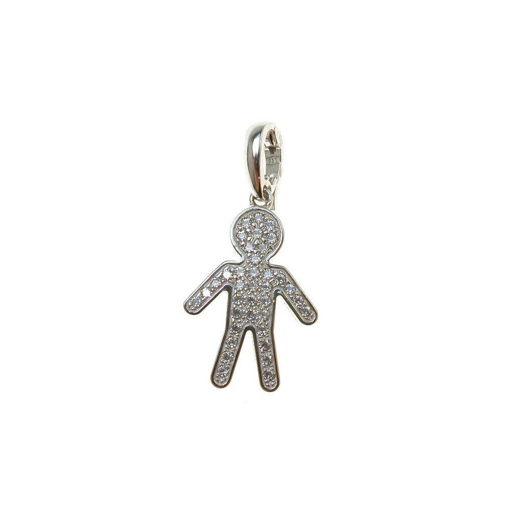Baby-boy charm in 18kt white gold with cubic zirconia