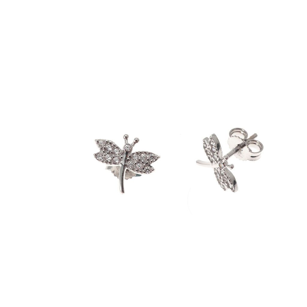 Orecchini Libellula oro bianco con zirconi