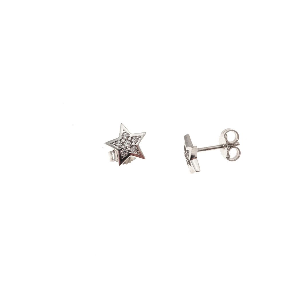 Star earrings with zircons and white gold border