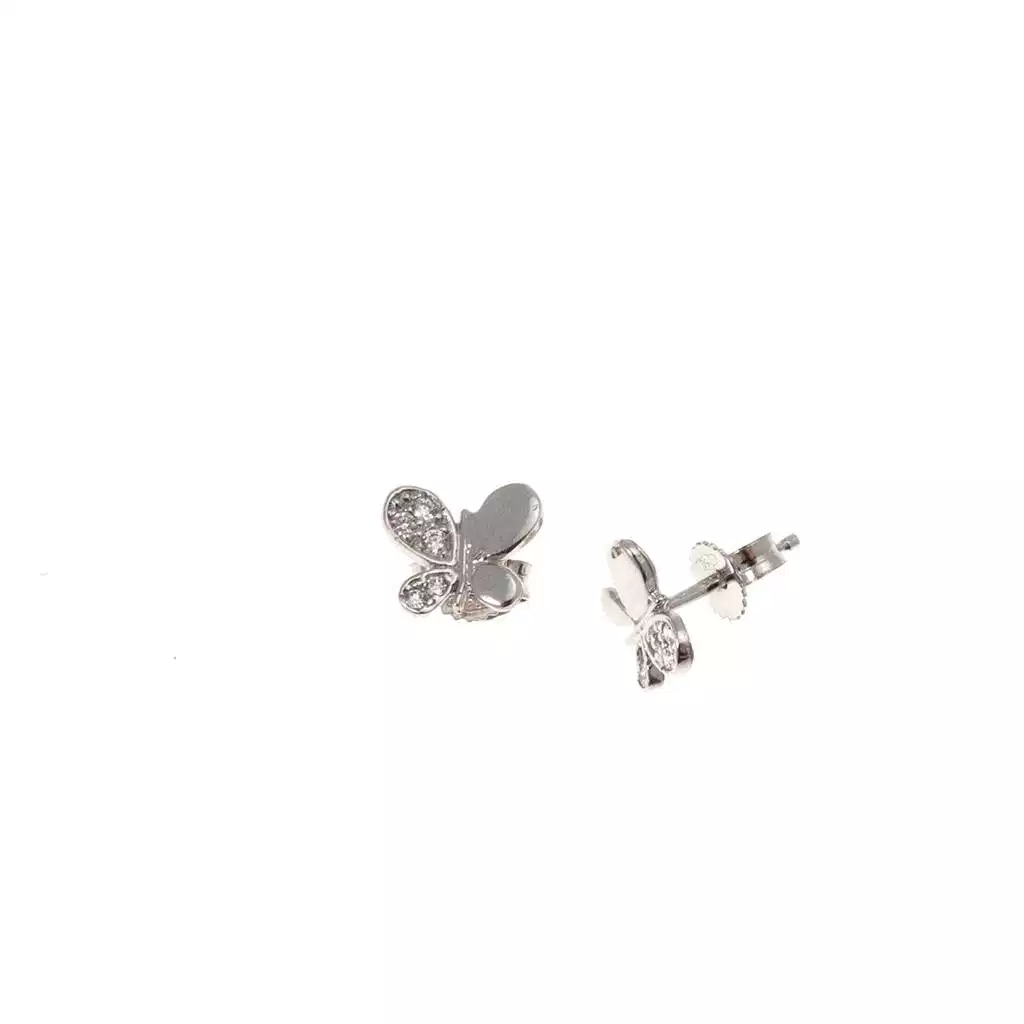 Butterfly-shaped earrings Zircons and white gold