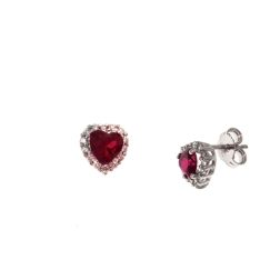Red heart earrings in 18kt white gold with zircons