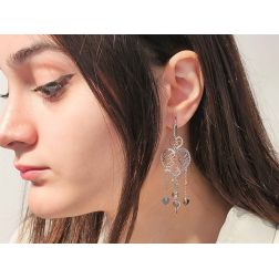 Orecchini Pendenti Cuori in Oro Bianco 18kt