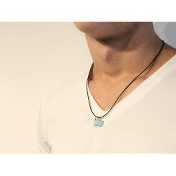 Photo of worn 18kt white gold divisible puzzle pendant