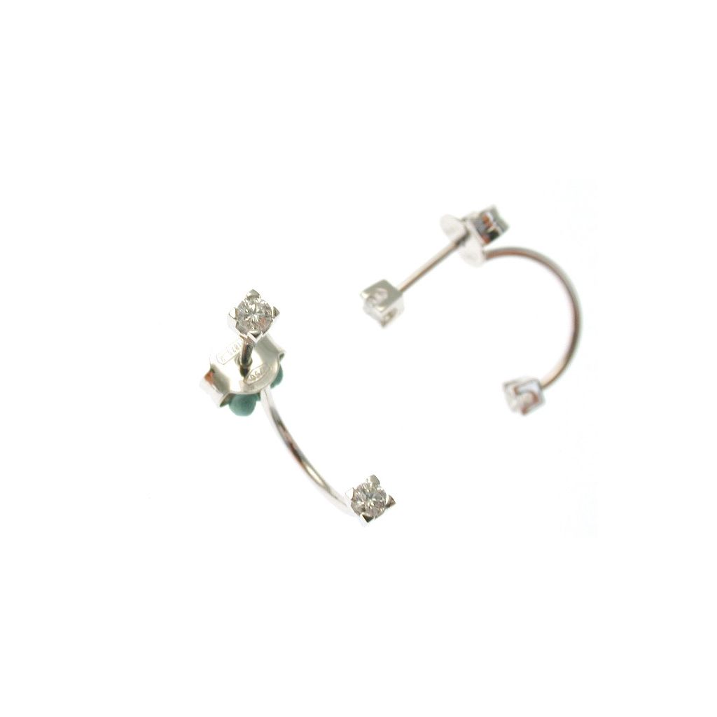 Orecchini doppi punti luce con diamanti in oro bianco 18kt