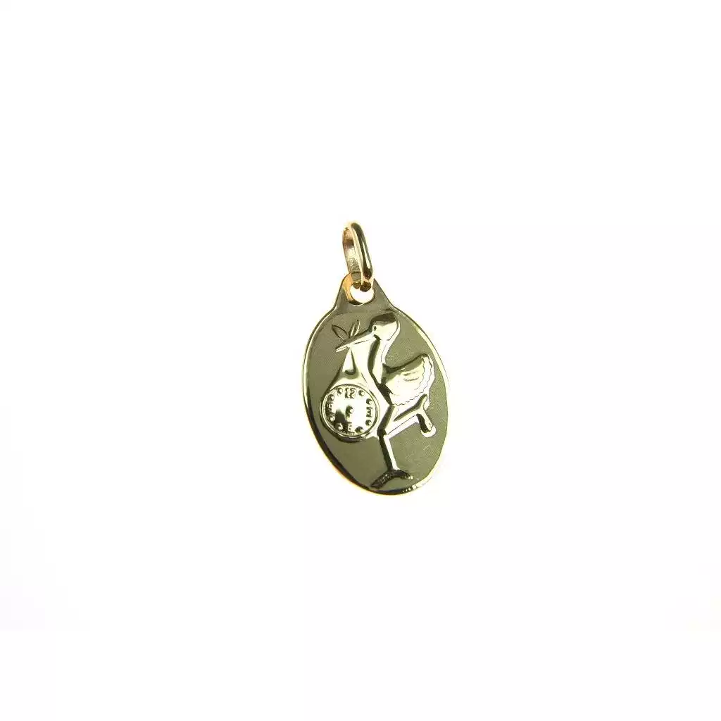 Medaglia ciondolo cicogna oro giallo 18 kt