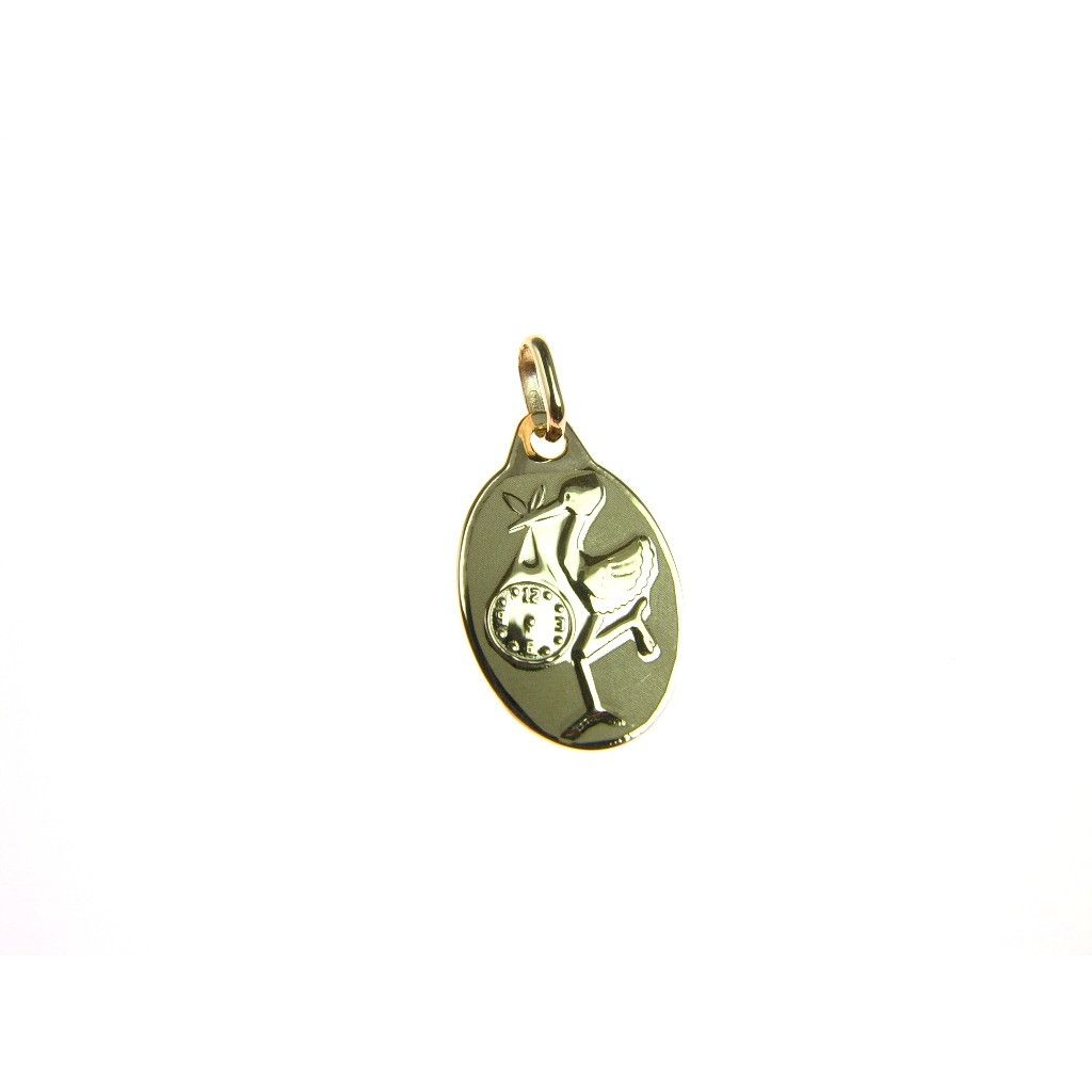 Stork medal charm in 18 kt yellow gold
