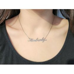 Silver Necklace with name KIMBERLY and zircon at the end. Last Piece available