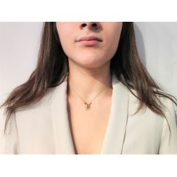 Ciondolo Topo testolina Oro Rosa e Bianco, Papillon Verde Smaltato foto indossata