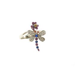 Anello Libellula viola e blu