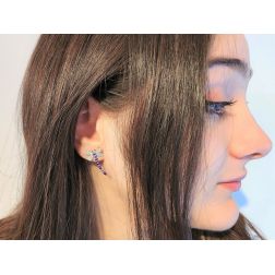 Photo of worn Blue e Purple Dragonfly Earrings