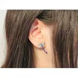 Orecchini Libellula Viola e Blu foto indossata