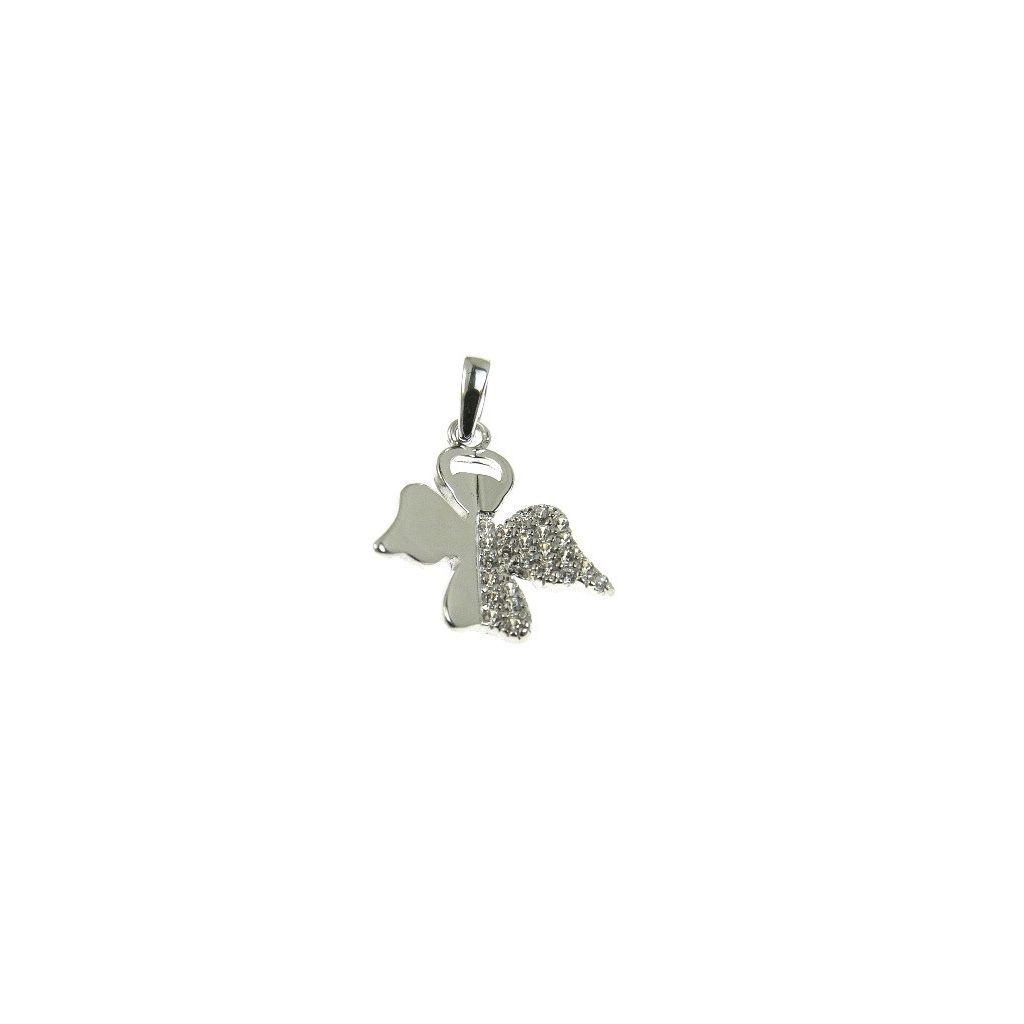White gold little angel pendant with zircons