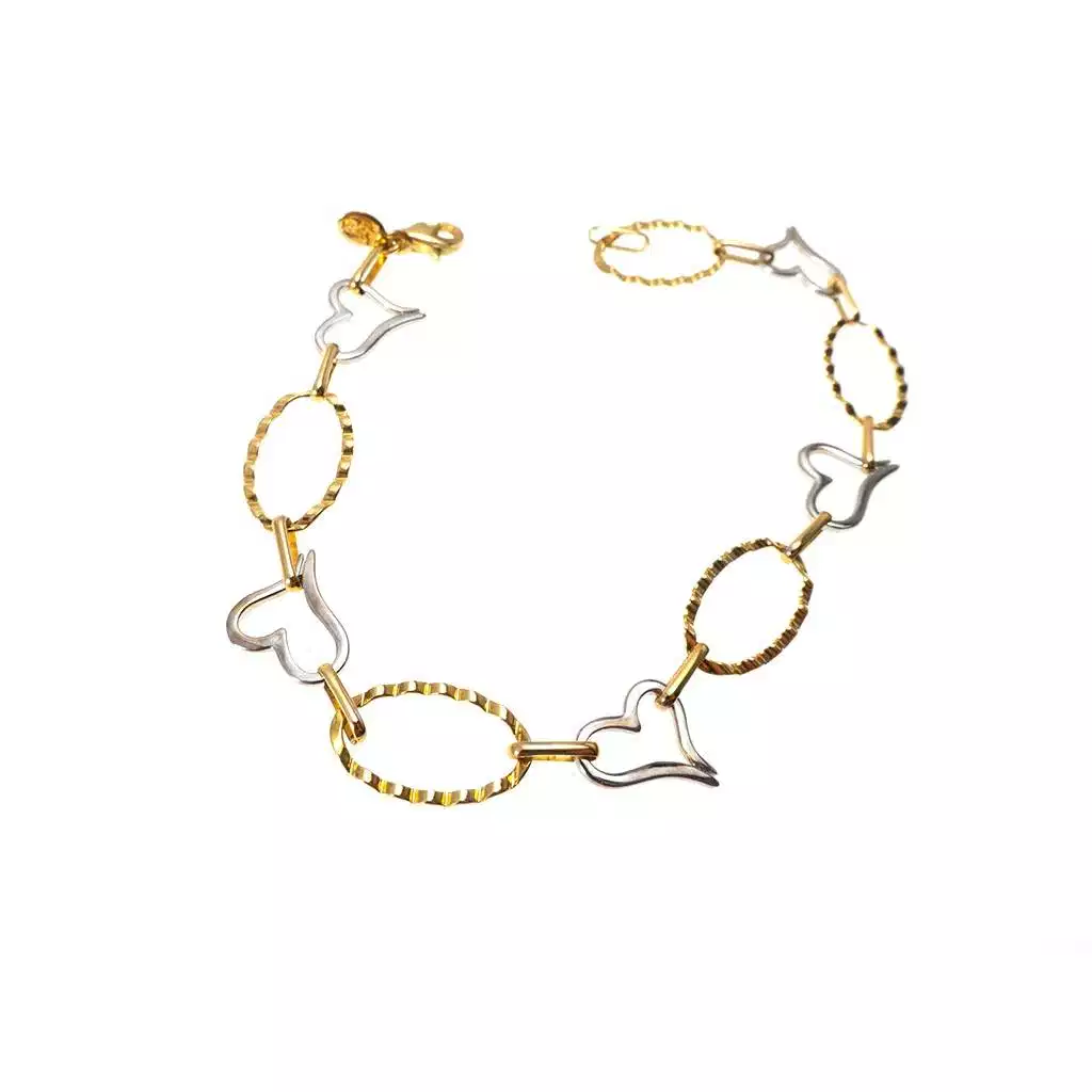 Bracciale Bicolore Cuori bianchi ovali gialli