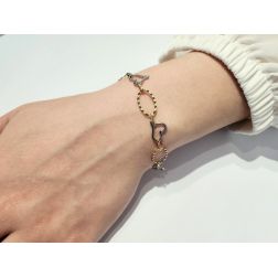 Bracciale Bicolore Cuori bianchi ovali gialli