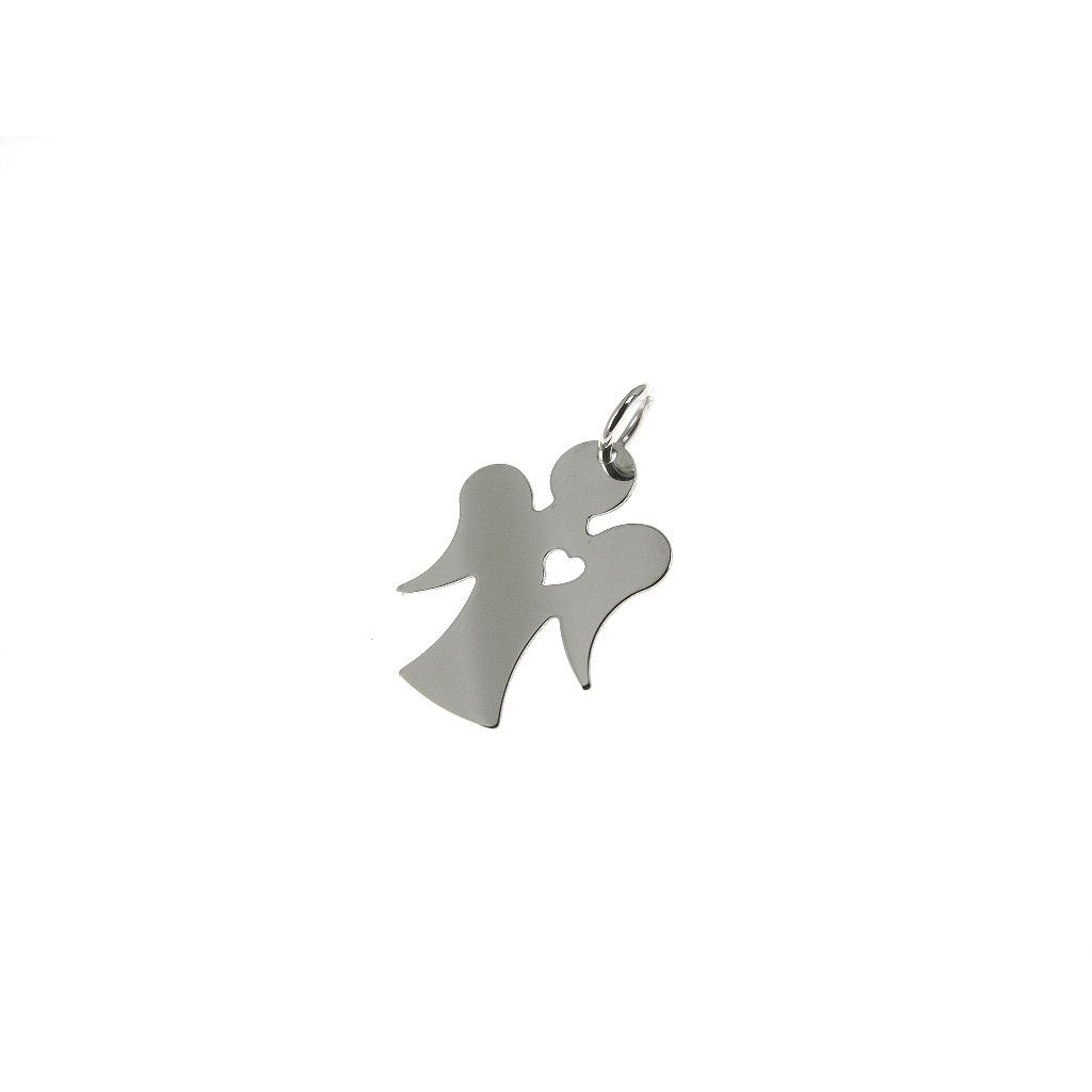 Angel with heart charm in 18kt white gold