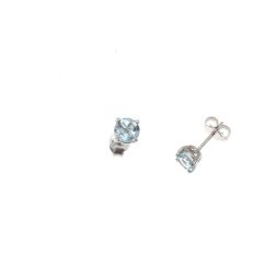Solitary Studs earrings with round 5mm acquamarines in 18kt white gold