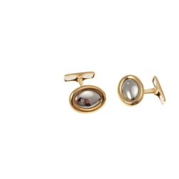 Gemelli Ovali Oro Giallo Centro Bianco con Diamantino Laterale