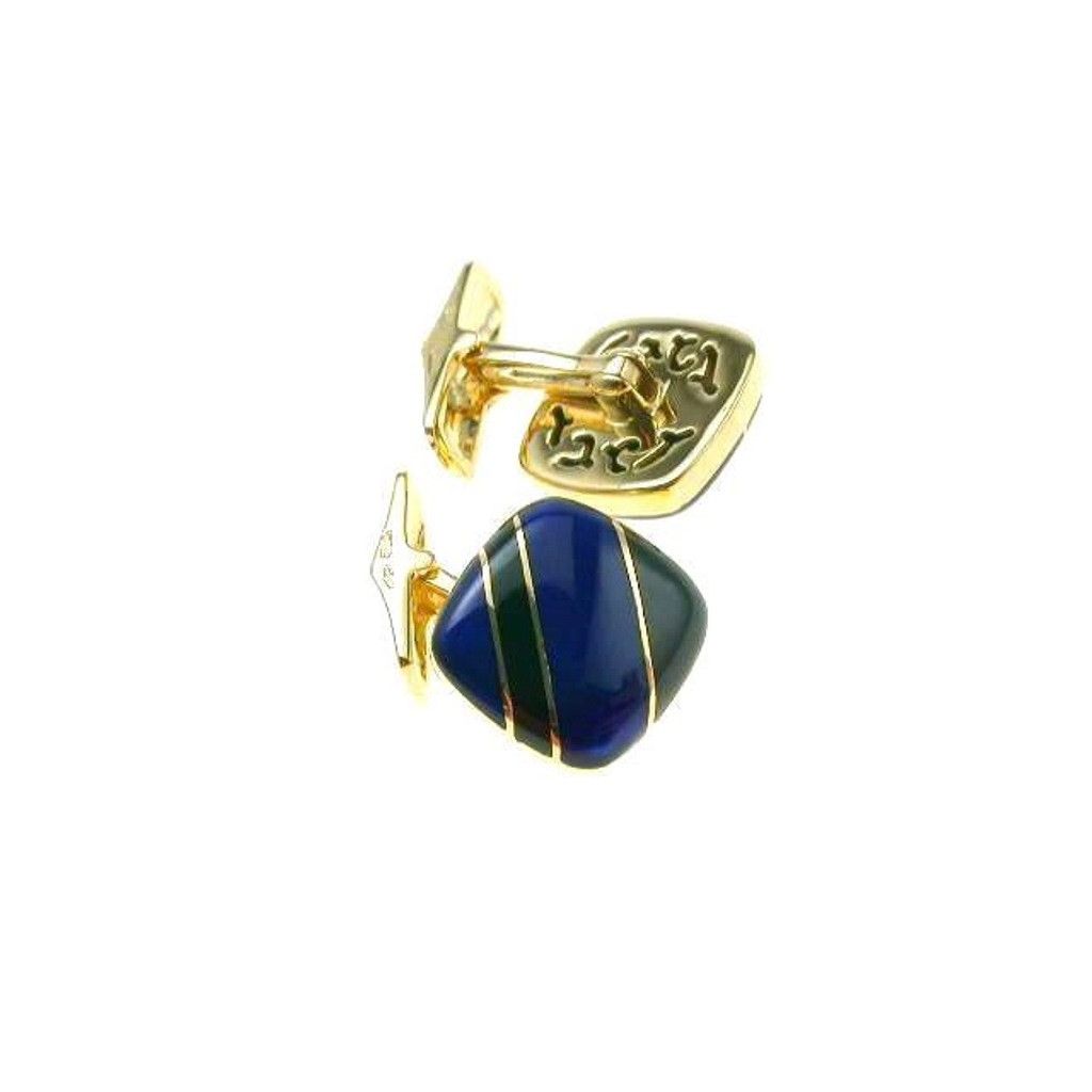 Gemelli Quadrati in oro giallo con smalto blu e nero