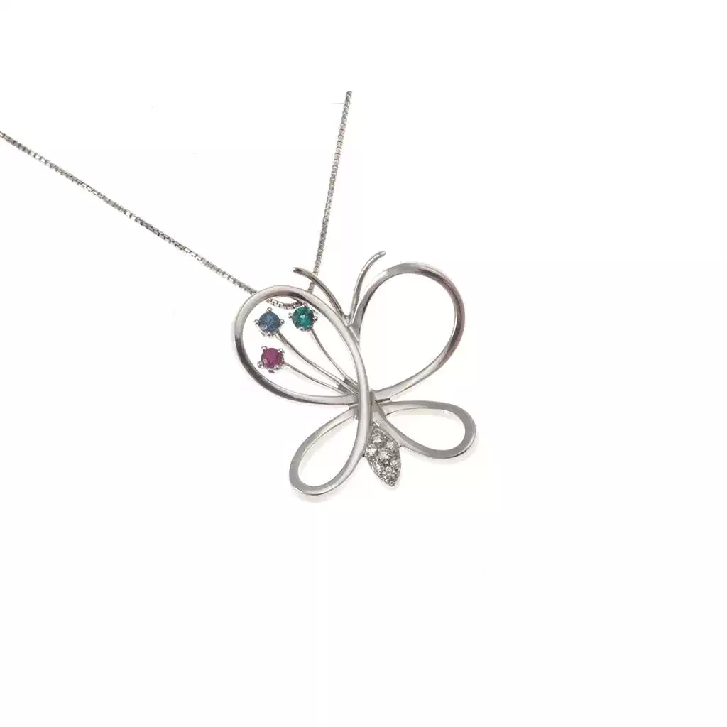 Collana Farfalla 3 pietre Rubino Zaffiro e Smeraldo