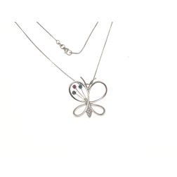Butterfly necklace 3 stones sapphire Ruby and Emerald