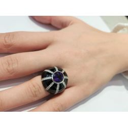 Foto indossata Anello Cupola nera Ametista Oro Bianco