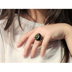Foto indossata Anello Cupola nera Peridoto Verde Oro Rosa