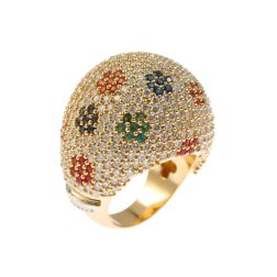 Diamond Dome Ring with Ruby, Sapphire and Emerald flowers