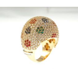 Anello Cupola Diamanti con fiori in rubini zaffiri e smeraldi