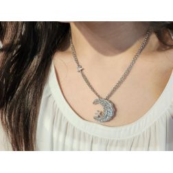 Photo of worn Moon and Star Necklace with Diamonds