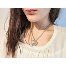 Photo of worn Moon and Star Necklace with Diamonds