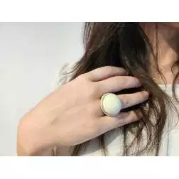 Photo of worn White Dome Ring in Yellow and White Gold and Diamonds