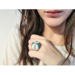 Photo of worn Ring Dome Emeralds