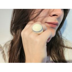 Photo of worn White Dome Ring in Yellow and White Gold and Diamonds