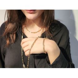 Photo of worn Rolò Chain Necklace Squared Oval 45cm Yellow Gold