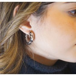Photo of worn Twist Hoops 2.70cm x 6.40mm white gold