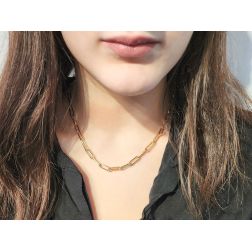 Collana Girocollo Catena Rolò Squadrata Ovale 45cm Oro Giallo foto indossata