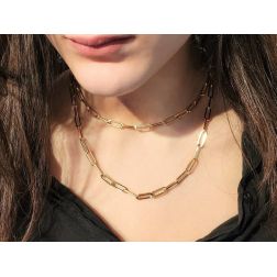 Collana - Laccio Catena Rolò Squadrata Ovale 89cm Oro Giallo foto indossata