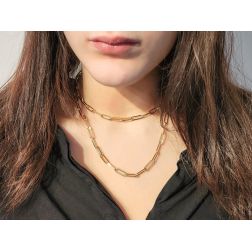 Collana - Laccio Catena Rolò Squadrata Ovale 89cm Oro Giallo foto indossata