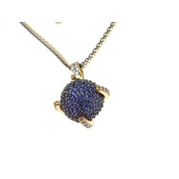 Sphere pendant Necklace with blue and white cubic zirconia