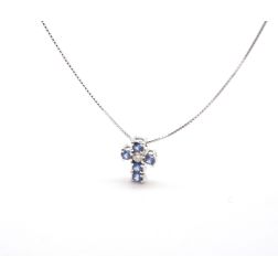Blue sapphire cross necklace - Width 8.3mm