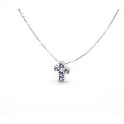 Collana con croce di zaffiri blu centro diamante - Larghezza 8.3mm