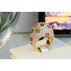 Diamond Dome Ring with Ruby, Sapphire and Emerald flowers
