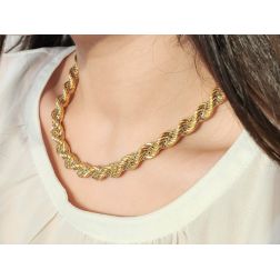 Photo of worn Yellow gold rope necklace with white gold venetian 45cm x 10mm