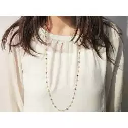 Photo of worn Long necklace with yellow gold multicolor stones
