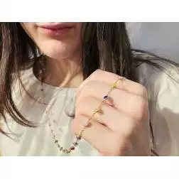 Photo of worn Long necklace with yellow gold multicolor stones